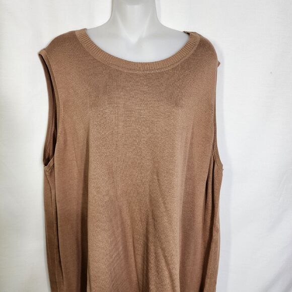 Isaac Mizrahi Live Womens Sweater Tank Sz 3X Brown Knit Ribbed Crew Neck A393431 - Picture 3 of 8